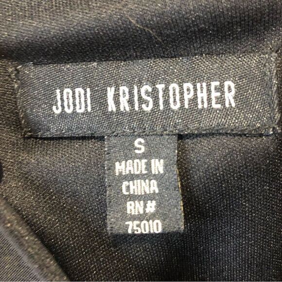 Jodi Kristopher black mini dress with long sheer sleeves and rhinestone cuffs - Picture 15 of 16